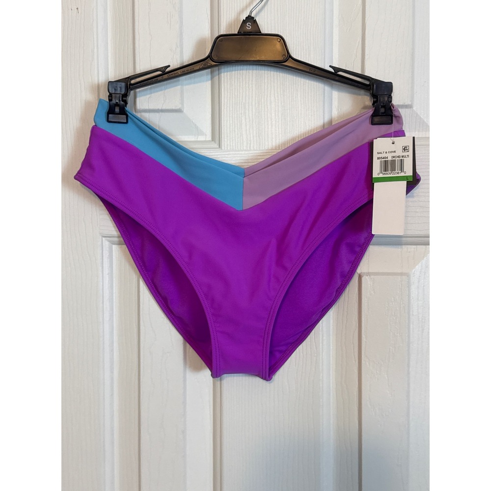 Salt & Cove Bikini Bottoms High Waist Color Block‎ Swimwear Purple L